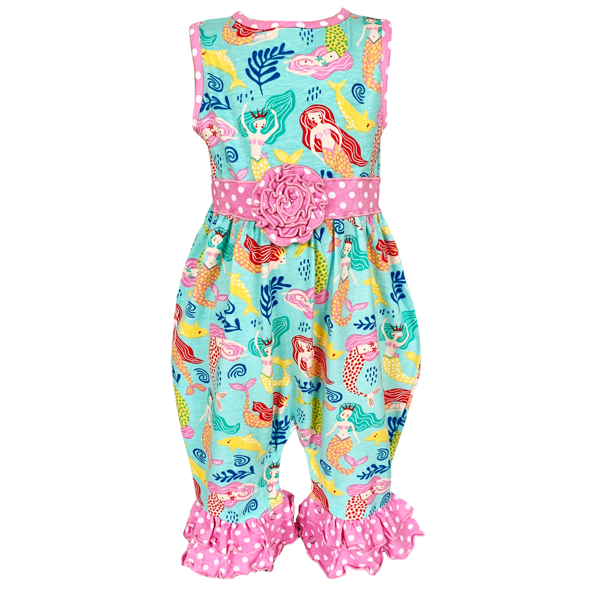 AnnLoren Baby Girls' Boutique Nautical Mermaid Sea Creatures Polka Dot Romper