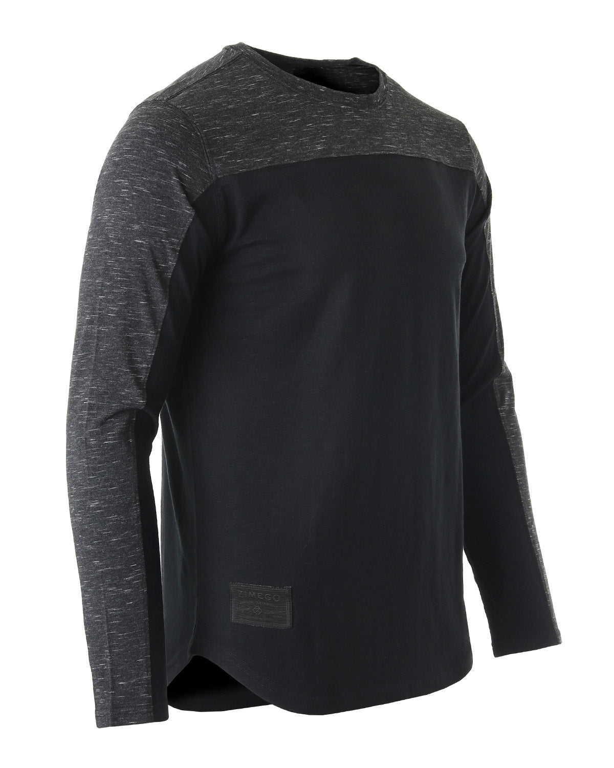 ZIMEGO Men's Fashion Color Block Long Sleeve Curved Hemline Athletic Hiphop Shirt