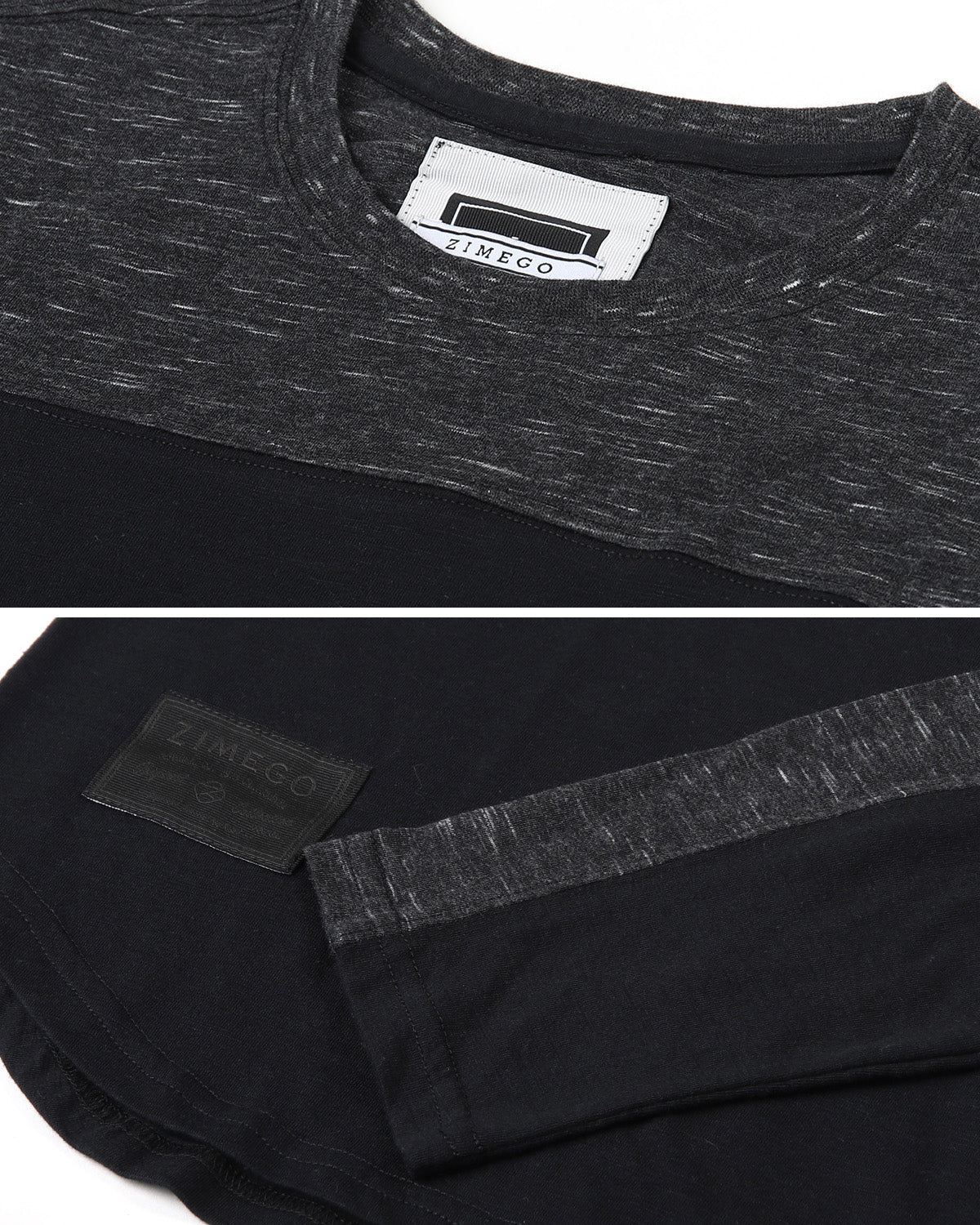 ZIMEGO Men's Fashion Color Block Long Sleeve Curved Hemline Athletic Hiphop Shirt