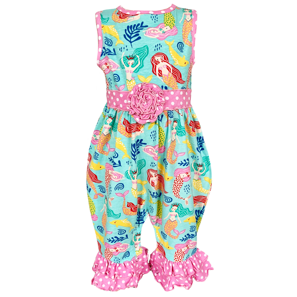 AnnLoren Baby Girls' Boutique Nautical Mermaid Sea Creatures Polka Dot Romper