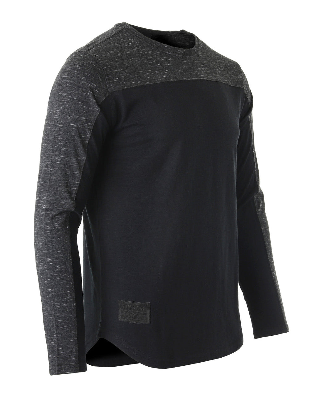 ZIMEGO Men's Fashion Color Block Long Sleeve Curved Hemline Athletic Hiphop Shirt