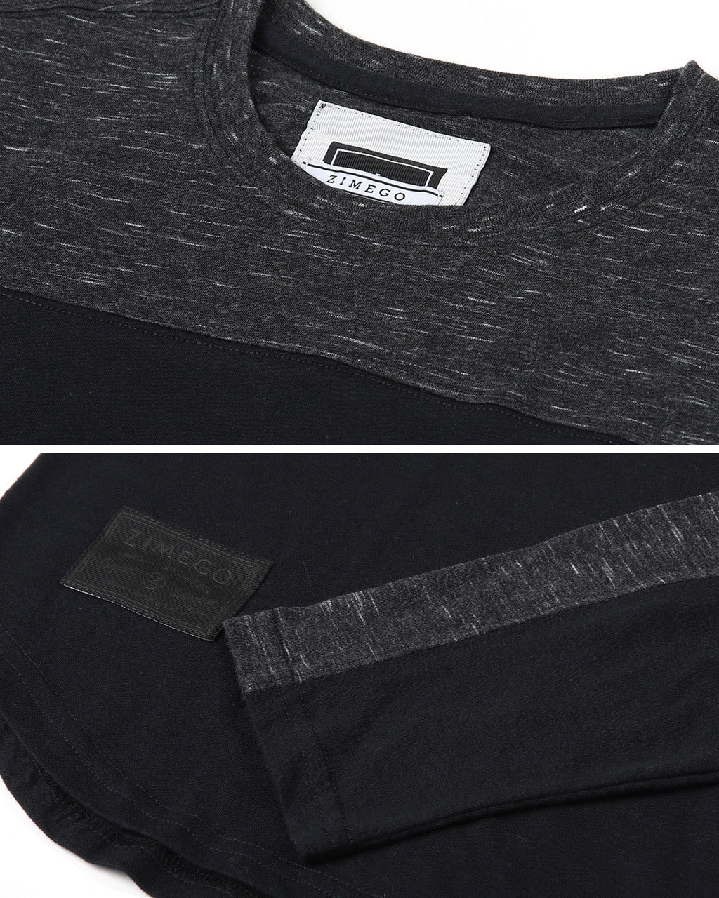 ZIMEGO Men's Fashion Color Block Long Sleeve Curved Hemline Athletic Hiphop Shirt